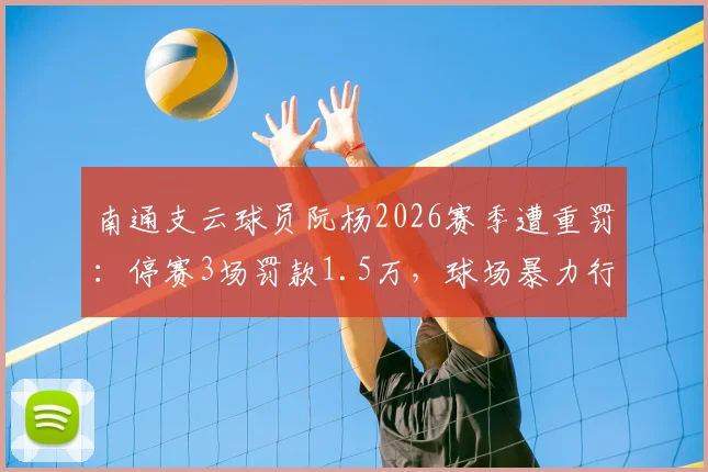 南通支云球员阮杨2026赛季遭重罚：停赛3场罚款1.5万，球场暴力行为如何界定？